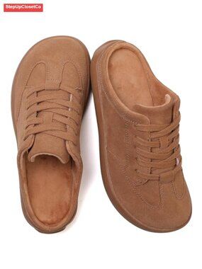 Suede Mules Lace-Up Arch Support Indoor Outdoor Slippers